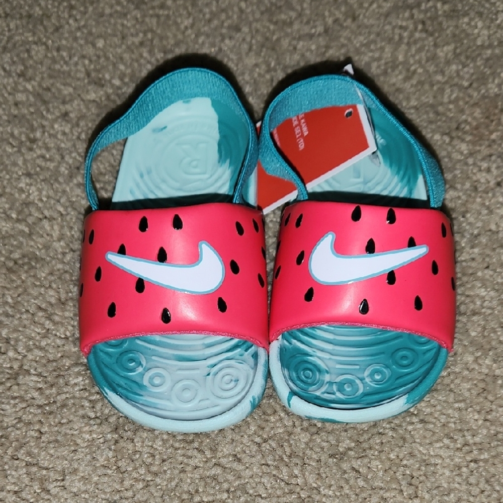 Nike Pink and Blue Sandals with Adjustable Strap